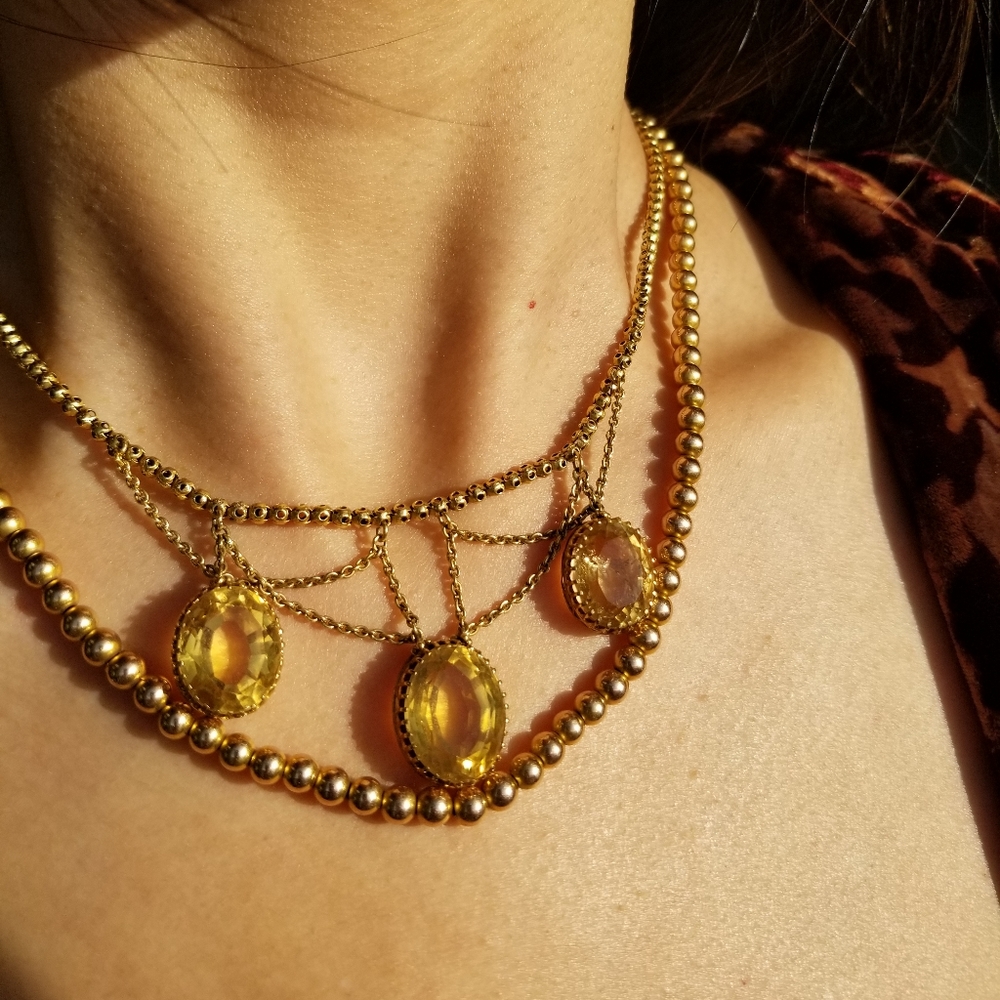 Antique vintage victorian 9k gold citrine necklace